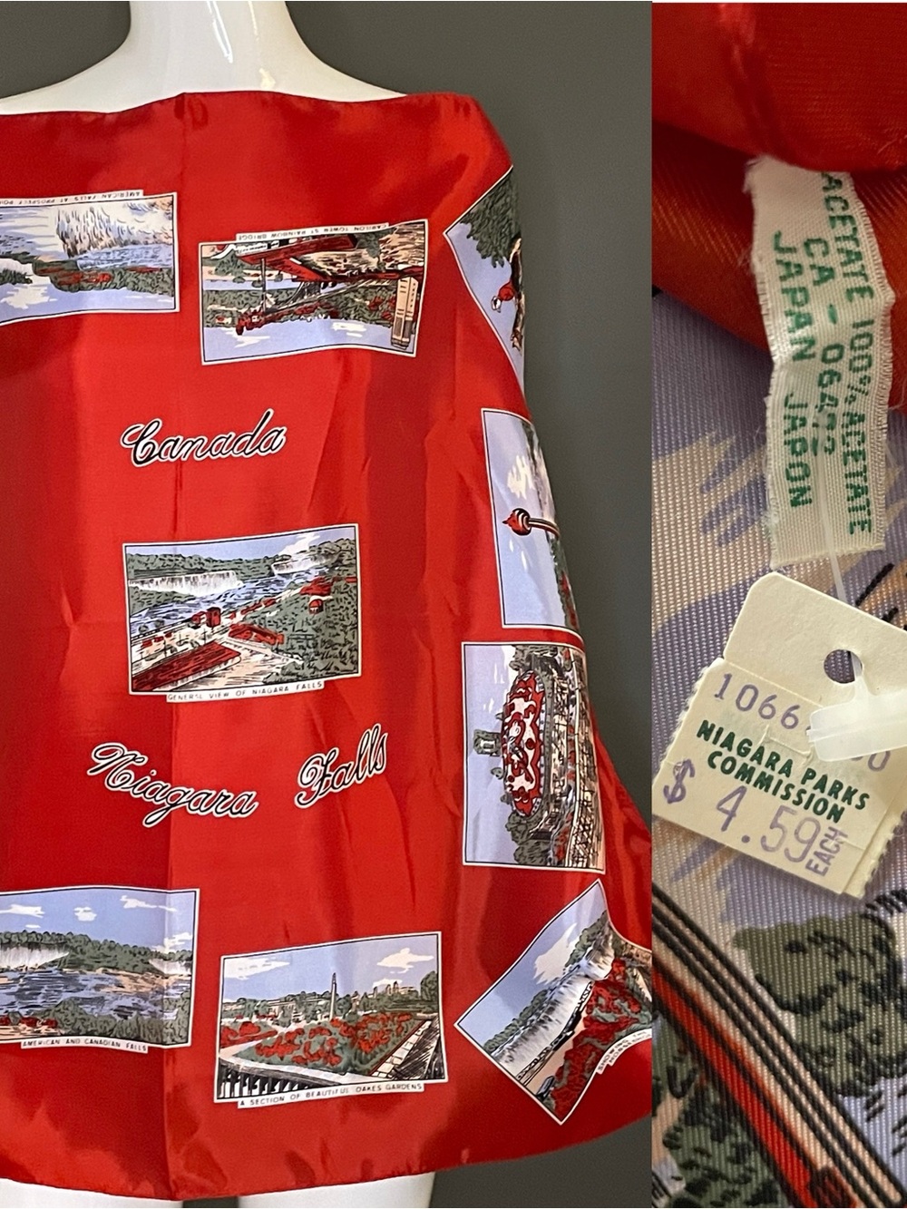 Rare Vintage Niagara Falls Souvenir Scarf 27 In Sq  Mint Unworn Condition